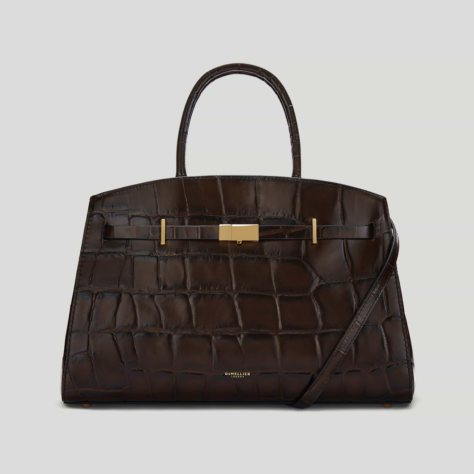 The Midi Hudson - Dark chocolate large croc-effect