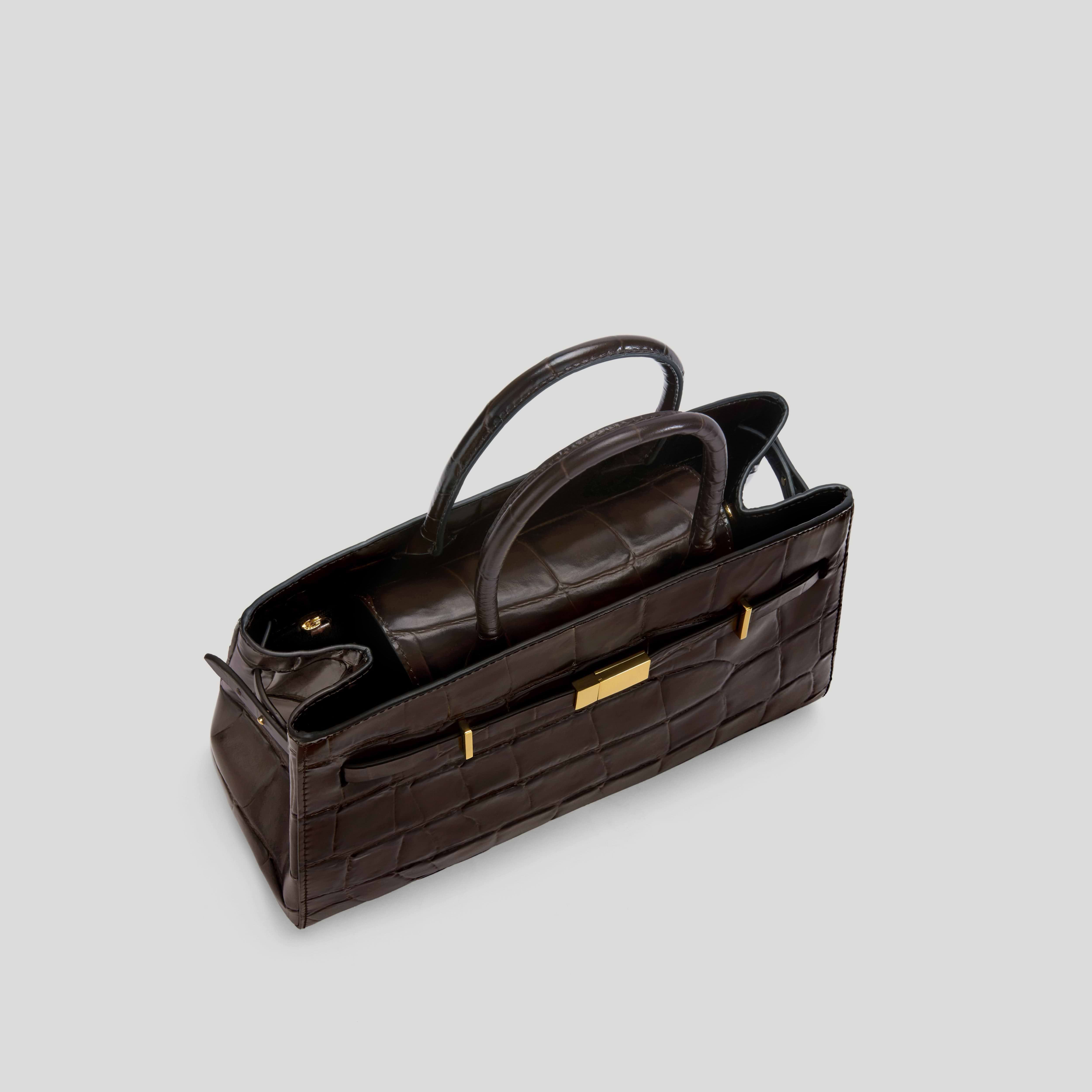 The Midi Hudson | Dark Chocolate Large Croc-Effect | DeMellier