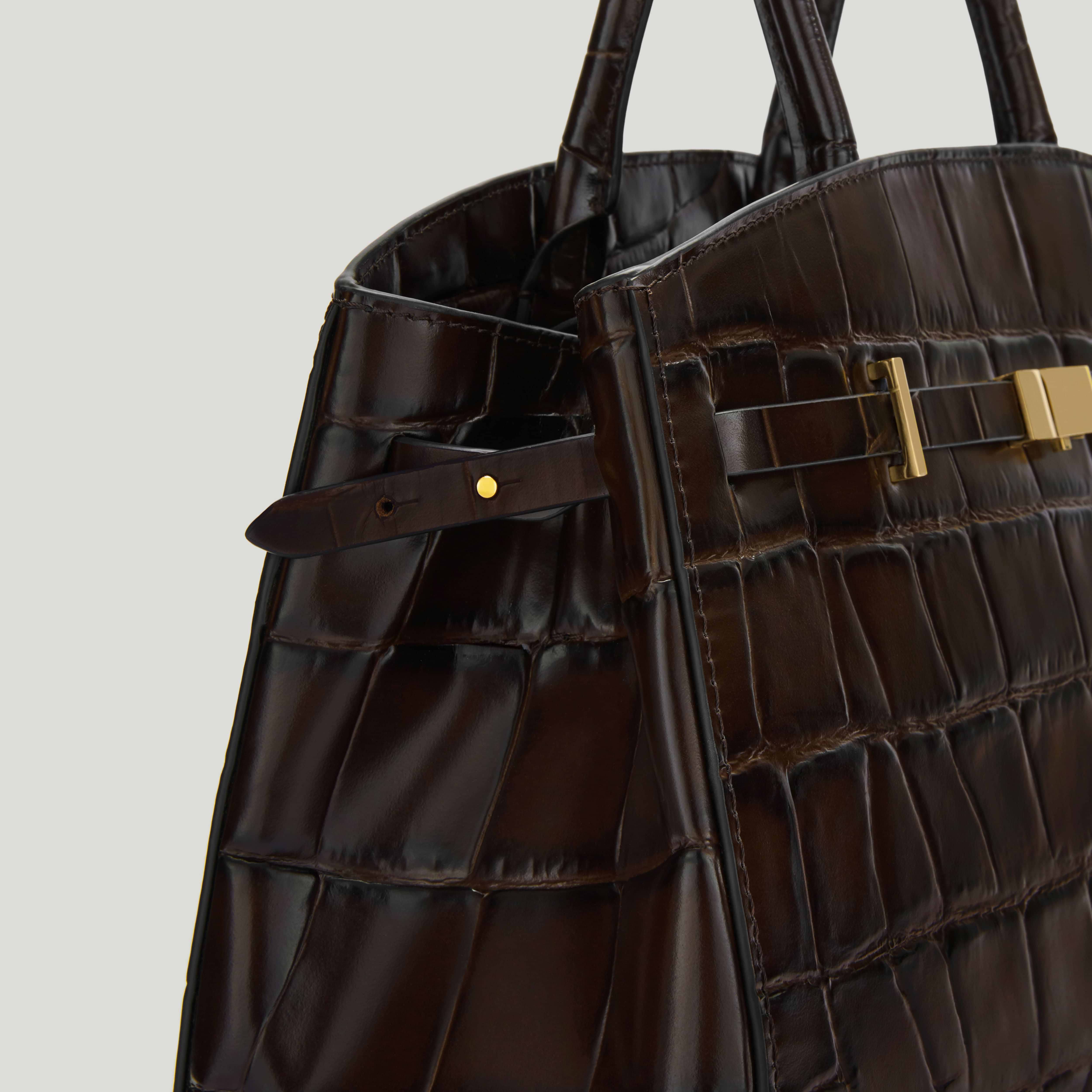 The Midi Hudson | Dark Chocolate Large Croc-Effect | DeMellier