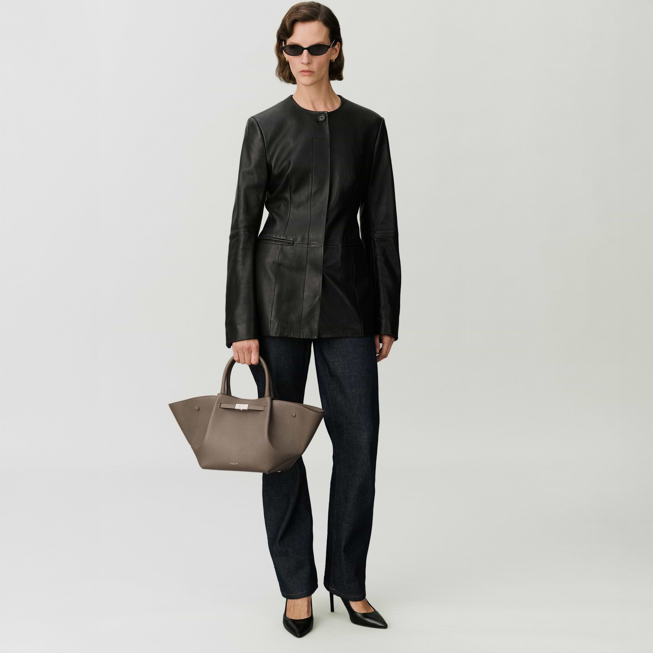 The Midi New York | Dark Taupe Small Grain | DeMellier