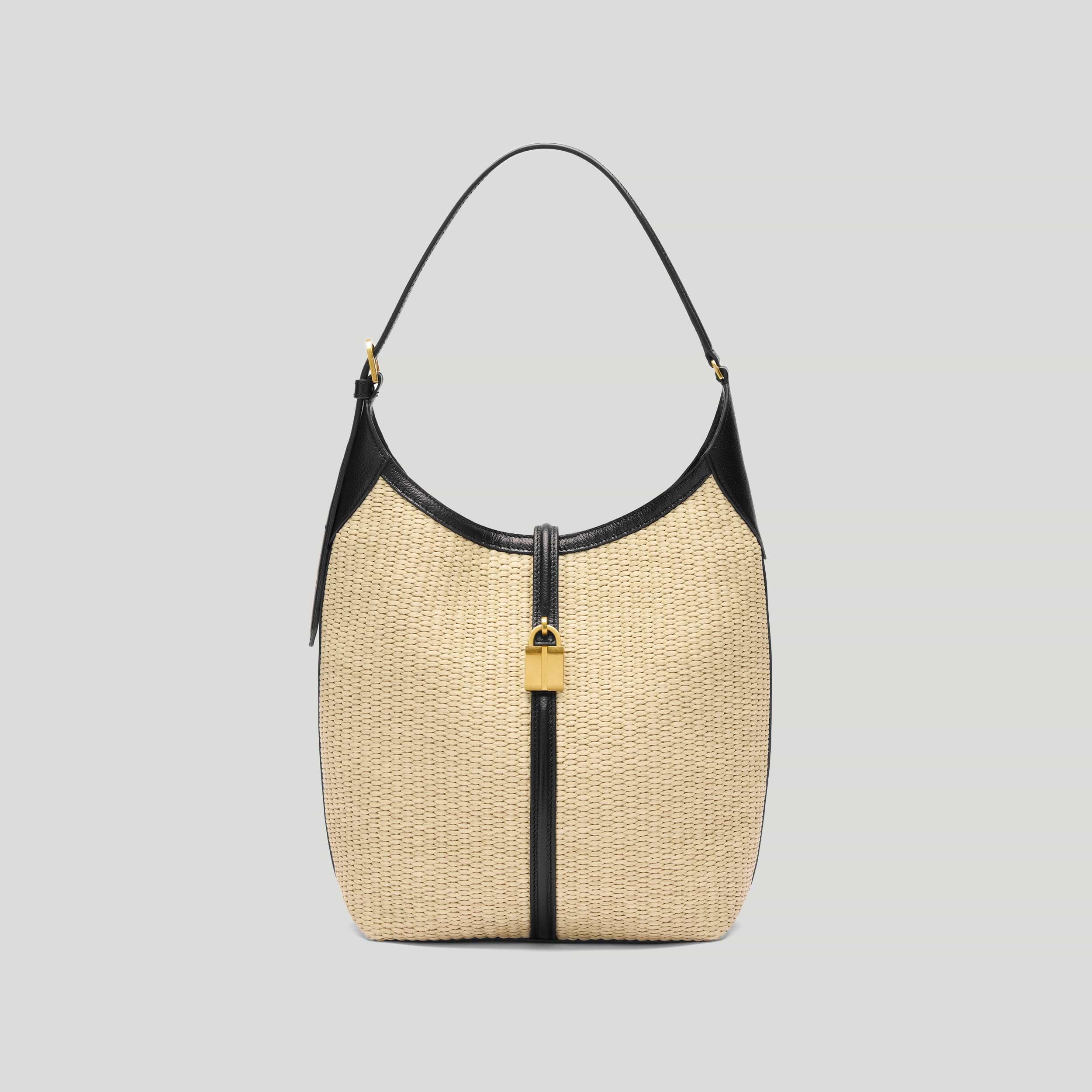 The Siena Bucket | Natural Raffia & Black Smooth | DeMellier