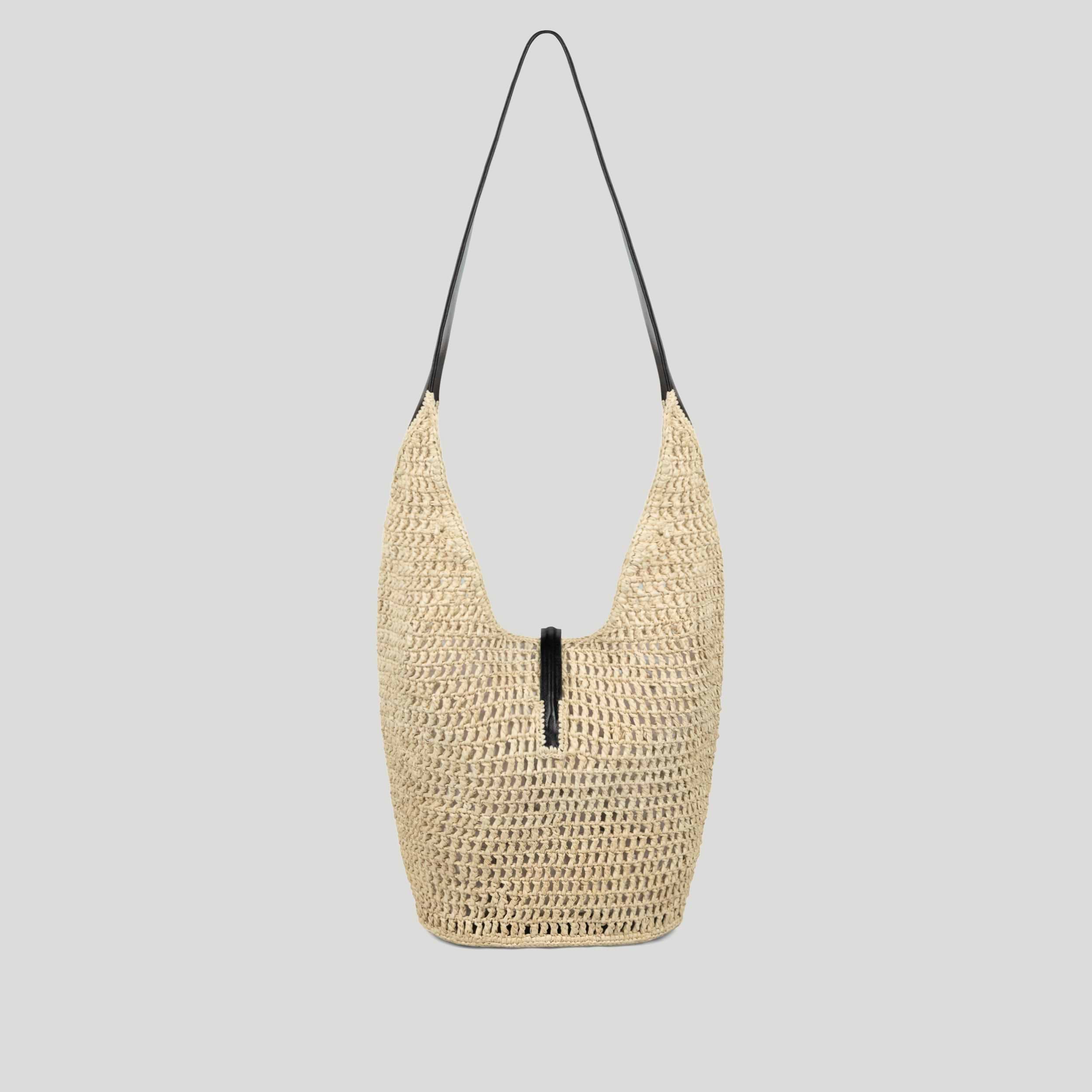The Siena Crossbody | Natural Raffia & Black Smooth | DeMellier