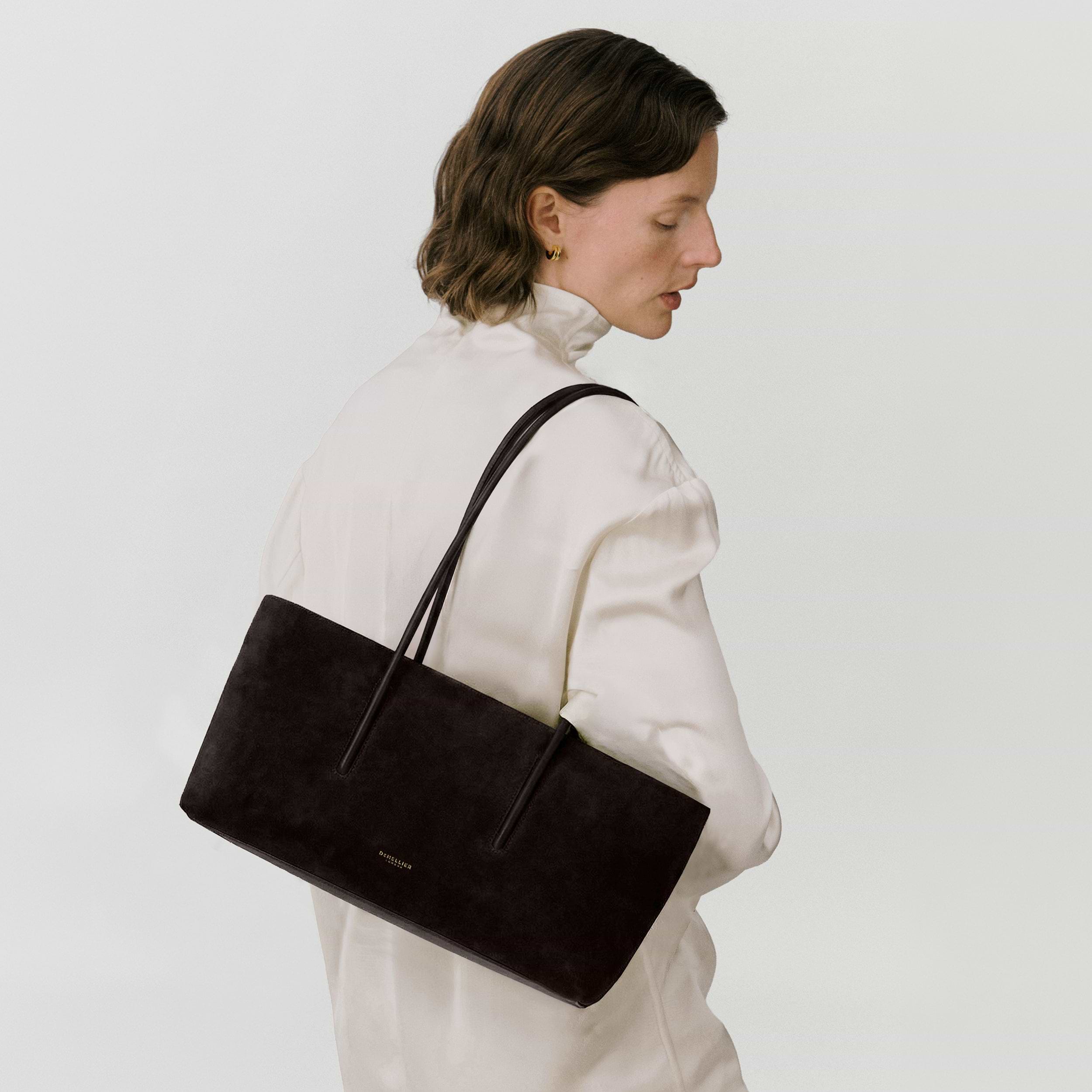 The Stockholm Shoulder | Dark Chocolate Suede | DeMellier