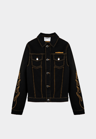 Ashluxe Flame Embroidered Denim Jacket Black