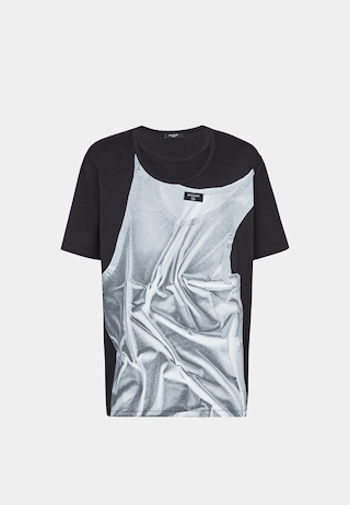 Balmain Loose Short Sleeve  T-Shirt With Tank Top Print  Black