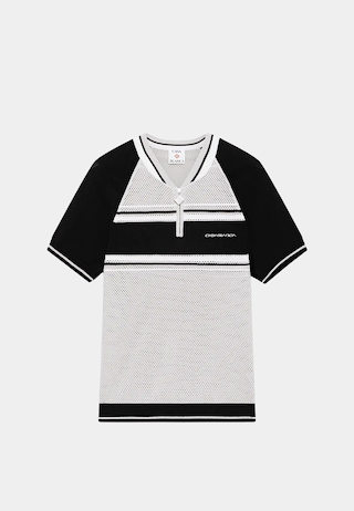 Casablanca  Metallic Mesh Stripe Zip Polo Silver / Black