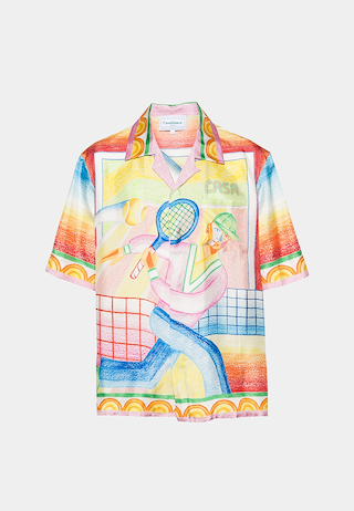 Casablanca Unisex Cuban Collar Short Sleeve Shirt Pink/Green