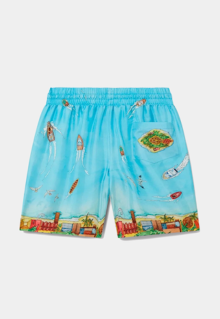 Casablanca Unisex Silk Shorts With Drawstrings Maison Sur Piloti Blue