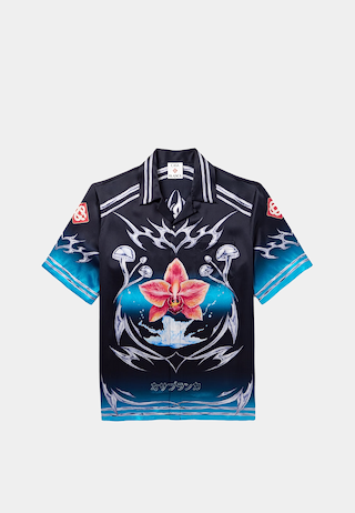 Casablanca Cuban Collar Short Sleeve Shirt  Black