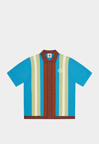 BBC Jacquard Knit Short Sleeve Polo Cardigan Blue