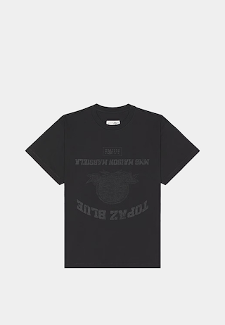 Maison Margiela Topaz Blue Washed Black T-Shirt with tonal inverted front graphic and vintage-fade finish.