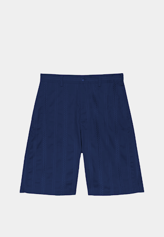 Navy MSGM embroidered gabardine Bermuda shorts, designer clothing boutique exclusive.