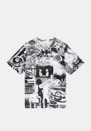 Casablanca Sporchid Black Short Sleeve Printed Mesh Top Monotone PatchworK B&W