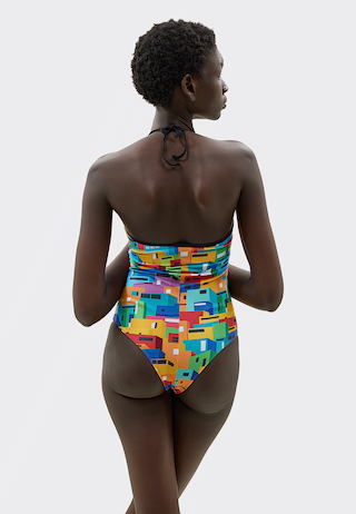 Urban Mosaic Print High Leg Swimsuit