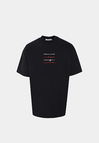 Black MSGM alphabet signature split logo T-shirt, luxury lifestyle brand streetwear.