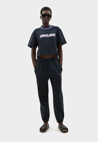 Knitted Neck Cropped T-Shirt Black