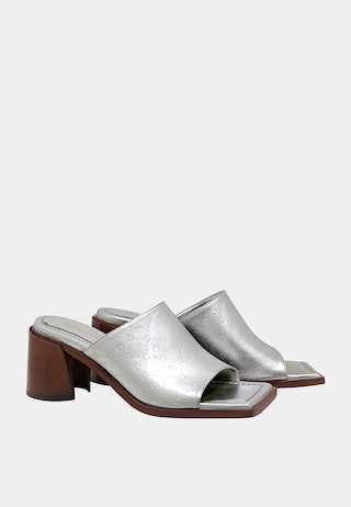 Marine Serre Laminated Leather Ms Mule 1460-Mt10 Silver