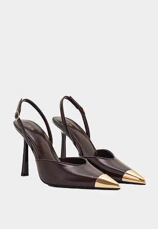 JW Pei Savannah Gold Tipped Slingback Pumps Burgundy