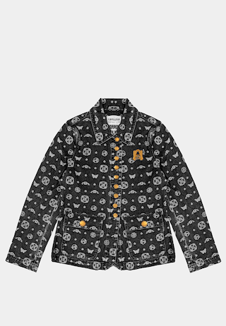 Ashluxe Paradise Pattern Female Denim Jacket Black