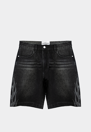 Ashluxe  Flame Denim Shorts Black White