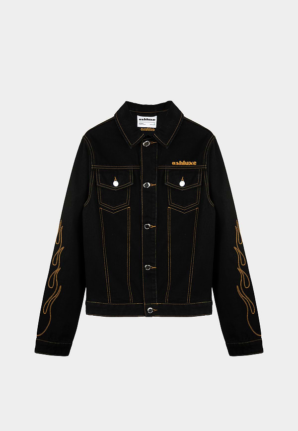 Ashluxe Flame Embroidered Denim Jacket Black