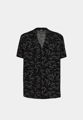 Balmain All Over Logo Print Short Sleeve  Shirt Black White