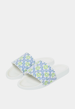 Casablanca  Mens Monogram Pool Slide White Monogram