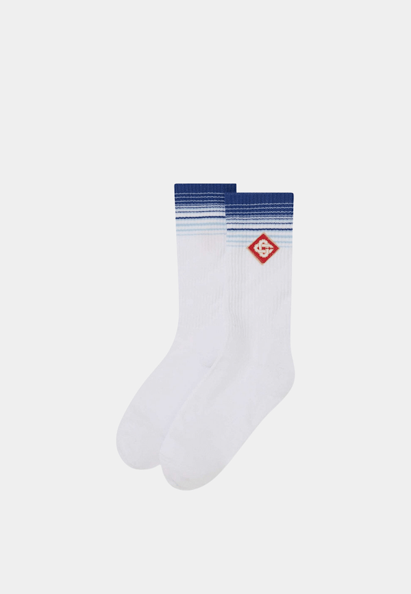 Casablanca Printed Sports Socks White Blue Stripe
