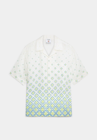Casablanca Degrade Monogram Short Sleeve Linen Shirt White