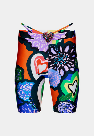 Area Heart Printed Biker Short Multi