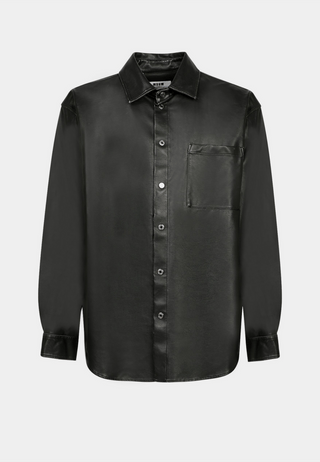 MSGM Men'S Leather Longsleeve Shirt Black