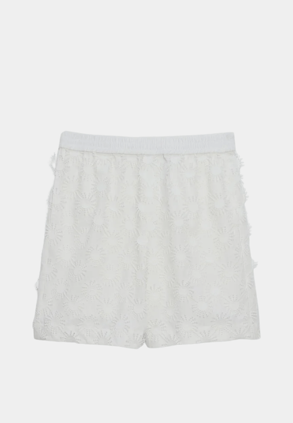 White MSGM poplin Bermuda shorts with embroidery, high-end fashion store collection.