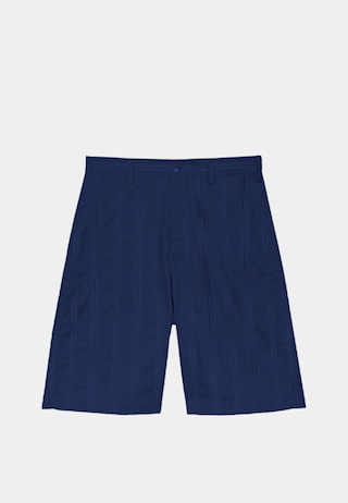 Navy MSGM embroidered gabardine Bermuda shorts, designer clothing boutique exclusive.