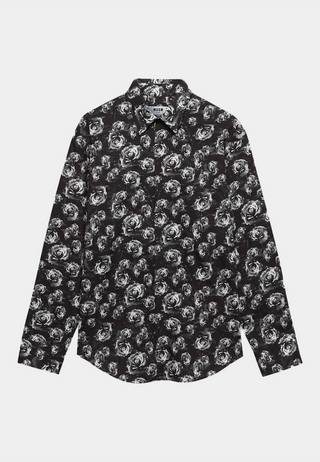 MSGM Poplin Shirt With Underground Pixelled Roses Black