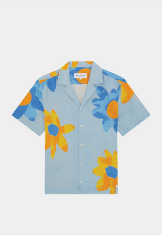 Frescobol Roberto Linen Shirt Ss JB Print - Booth Blue & Booth Yellow