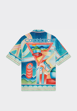 Casablanca Cuban Collar Short Sleeve Shirt Galaxy Court Blue Red Muti