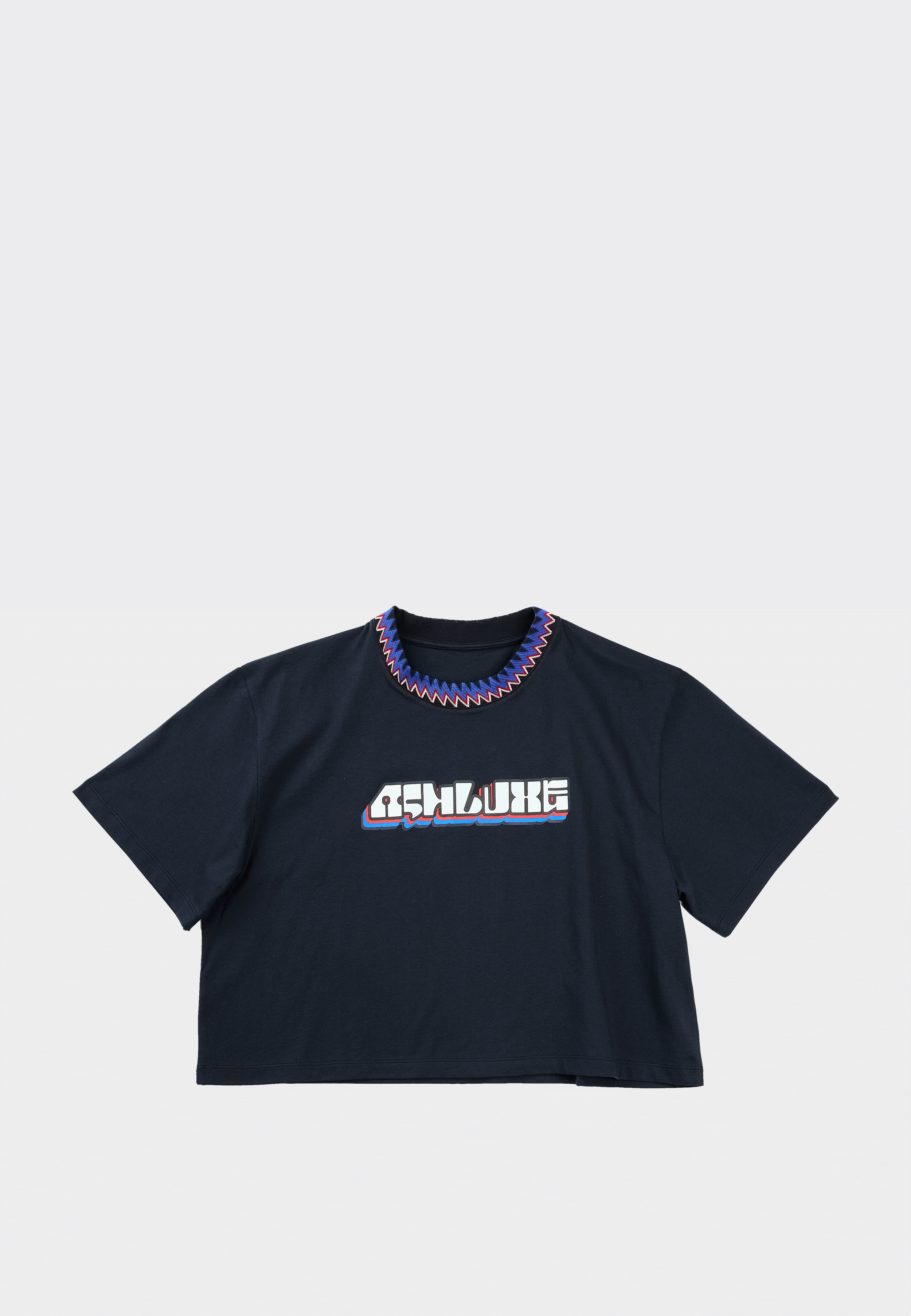 Knitted Neck Cropped T-Shirt Black