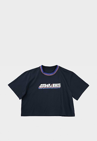 Knitted Neck Cropped T-Shirt Black