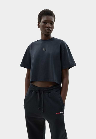 Metallic Logo Cropped T-Shirt Black