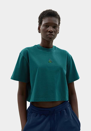 Metallic Logo Cropped T-Shirt Green