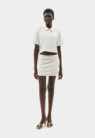Monogram Plush A Line Mini Skirt White