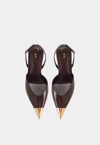 JW Pei Savannah Gold Tipped Slingback Pumps Burgundy