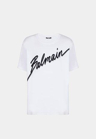 Balmain Logo Flocked Letter  Short Sleeve  T-Shirt White Black