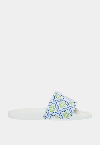 Casablanca  Mens Monogram Pool Slide White Monogram