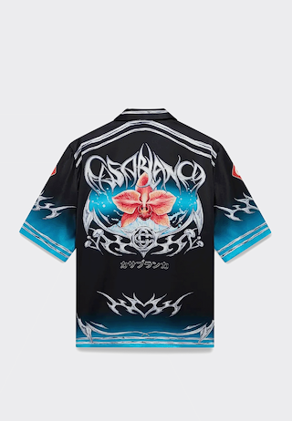 Casablanca Cuban Collar Short Sleeve Shirt  Black