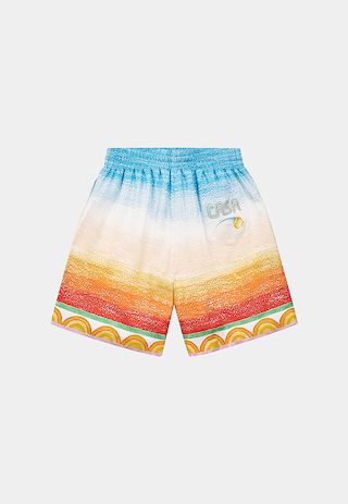Casablanca Unisex Silk Shorts With Drawstrings Crayon Tennis Player Gradient Multi