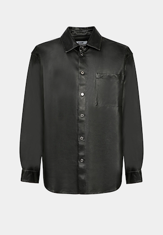 MSGM Men'S Leather Longsleeve Shirt Black