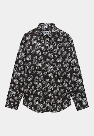 MSGM Poplin Shirt With Underground Pixelled Roses Black
