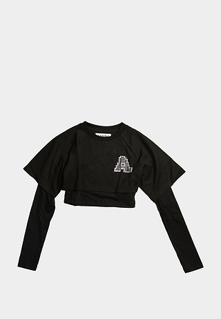 Ashluxe Women A Bling Star Layered Crop Tee Black