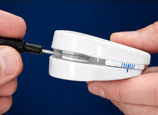 A hand holding the VitalSleep mouthpiece and turning its adjustment key